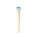 Three Stone Round Swiss Blue Topaz with Moissanite Accents Promise Ring
