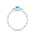Three Stone Round Swiss Blue Topaz with Moissanite Accents Promise Ring