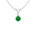 V-Bale Round Lab-Created Emerald with Moissanite Accent Pendant Necklace