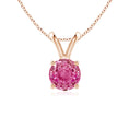 V-Bale Round Lab-Grown Pink Sapphire Solitaire Pendant Necklace
