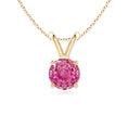 V-Bale Round Lab-Grown Pink Sapphire Solitaire Pendant Necklace