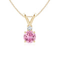 V Bale Round Pink Tourmaline with Moissanite Accent Pendant Necklace