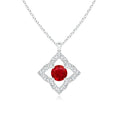 Vintage Clover Lab-Created Ruby with Moissanite Pendant Necklace