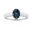 Vintage-Inspired Oval Lab Alexandrite with Engraved Shank Engagement Ring