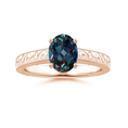 Vintage-Inspired Oval Lab Alexandrite with Engraved Shank Engagement Ring