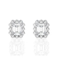 Vintage-Inspired Emerald Cut Halo Moissanite Stud Earrings