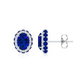 Vintage Oval Lab Blue Sapphire Double Halo with Moissanite Stud Earrings