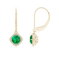 Vintage Round Lab-Created Emerald with Moissanite Halo Drop Earrings