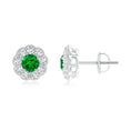 Vintage Round Lab-Created Emerald with Moissanite Halo Stud Earrings