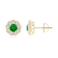 Vintage Round Lab-Created Emerald with Moissanite Halo Stud Earrings