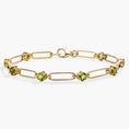 Load image into Gallery viewer, 2.4 CT Round Green Accent Design Peridot Paperclip Bracelet