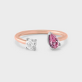 Load image into Gallery viewer, Round Moissanite & Pear Pink Sapphire Toi et Moi Promise Ring