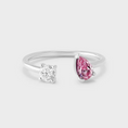 Load image into Gallery viewer, Round Moissanite & Pear Pink Sapphire Toi et Moi Promise Ring