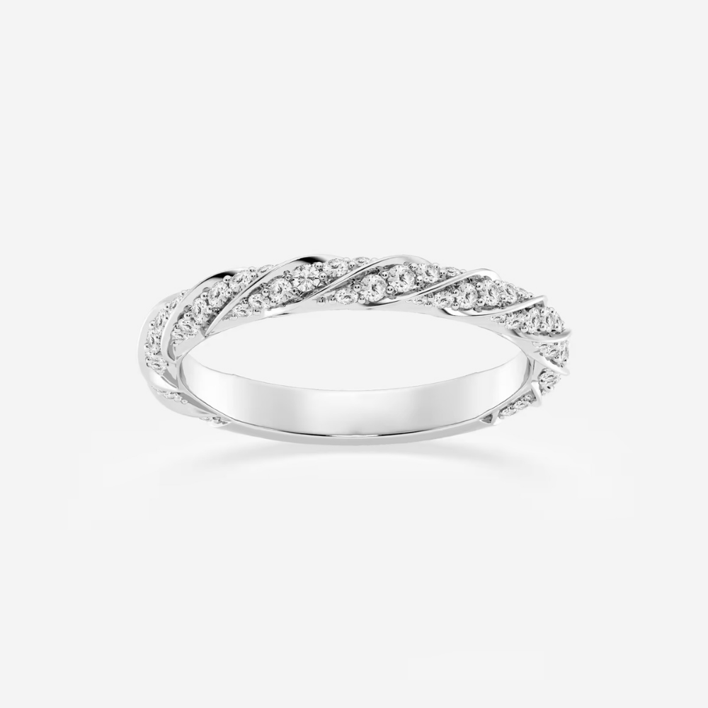 0.48ctw Twist Round Moissanite Prong Set Wedding Band-2.0 mm