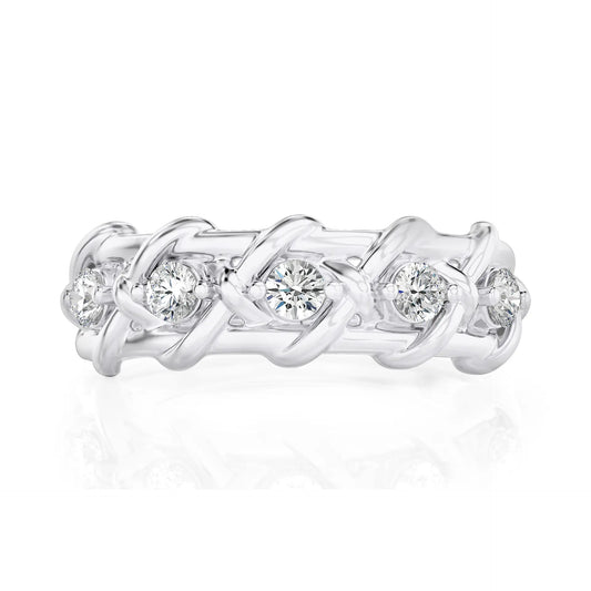 0.5CT Round Cut Criss Cross Moissanite Wedding Band