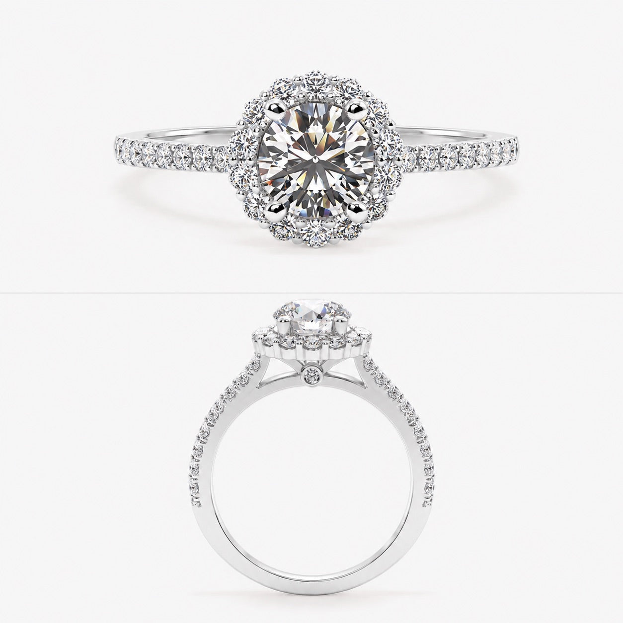 Custom Ring-1.5CT Round Cut Halo Moissanite Engagement Ring