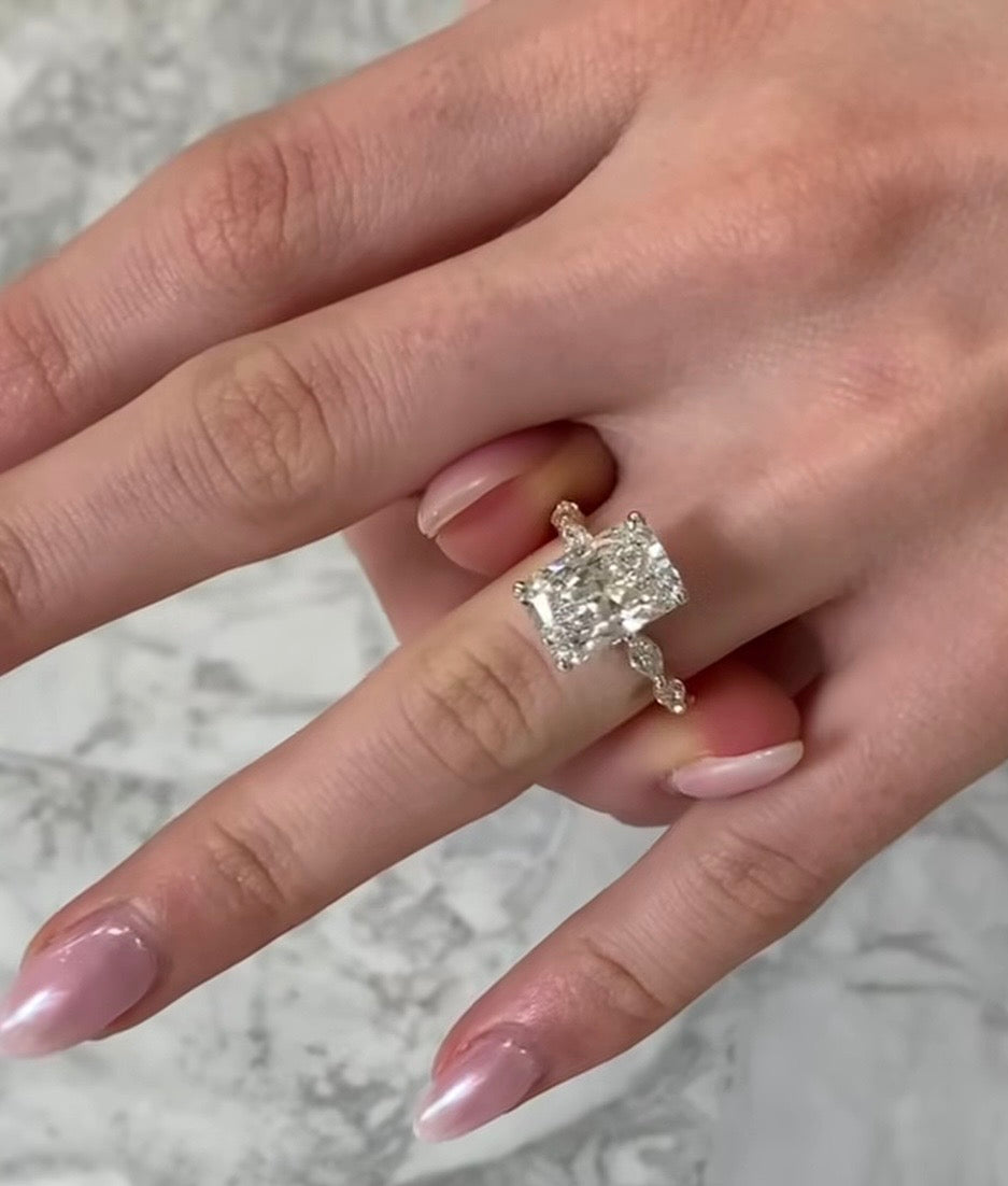 Custom Ring-4.0 CT Radiant Cut Moissanite with Marquise Accent Engagement Ring