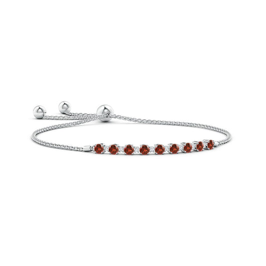 Round Garnet and Moissanite Adjustable Tennis Bolo Bracelet