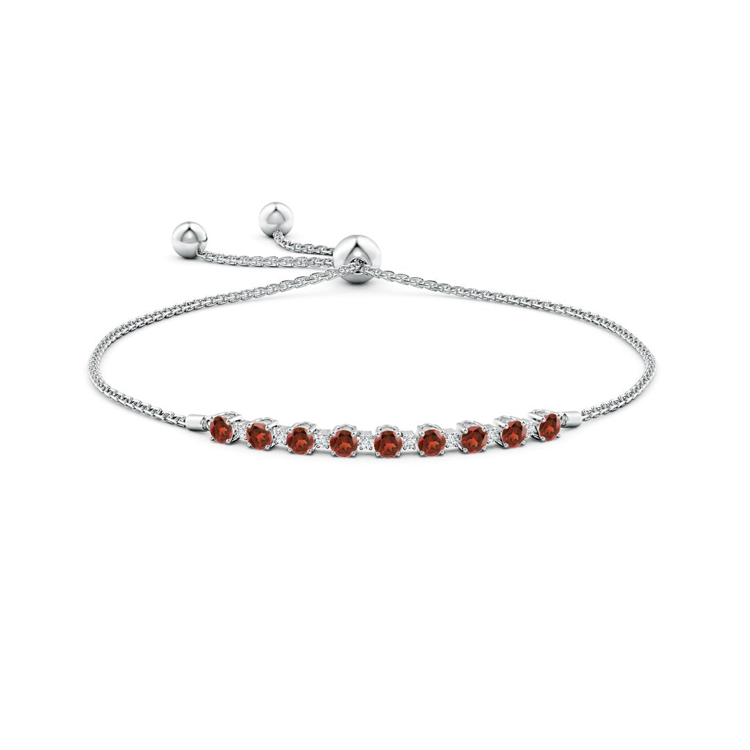 Round Garnet and Moissanite Adjustable Tennis Bolo Bracelet