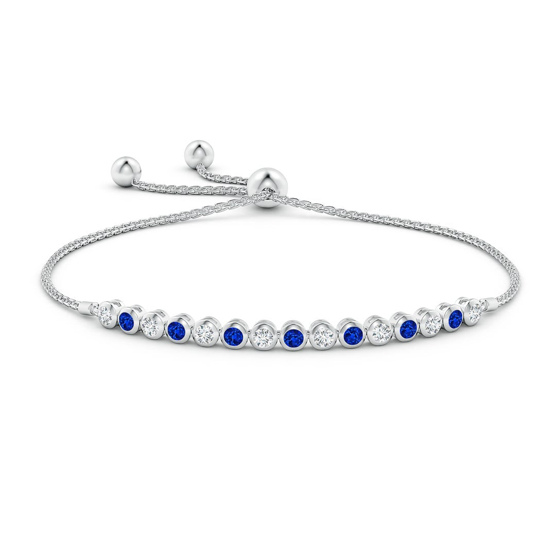 Adjustable Fit Lab Sapphire and Moissanite Bezel Tennis Bolo Bracelet