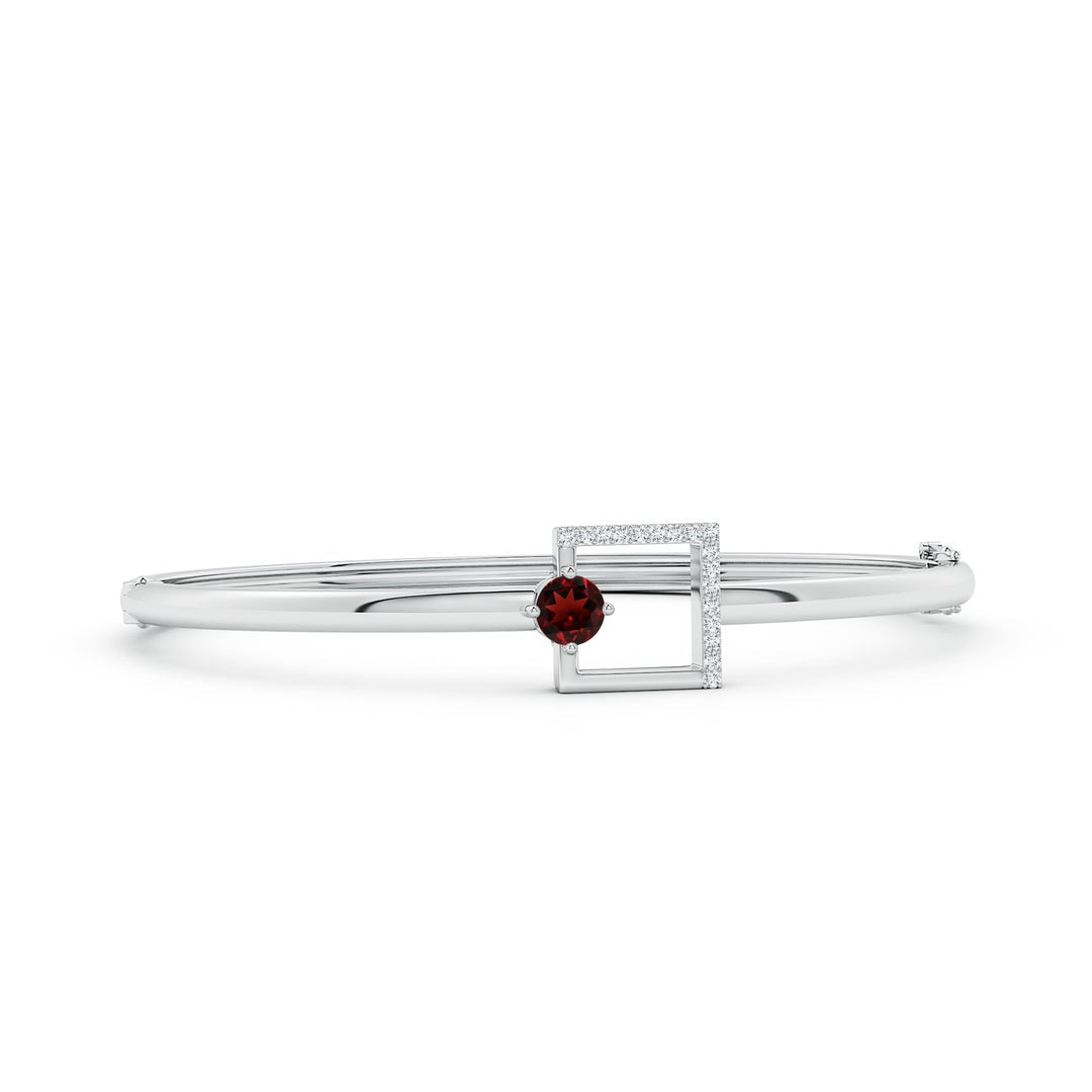 Square Frame Garnet and Moissanite Bangle Bracelet
