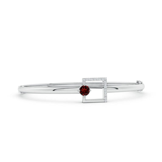 Square Frame Garnet and Moissanite Bangle Bracelet