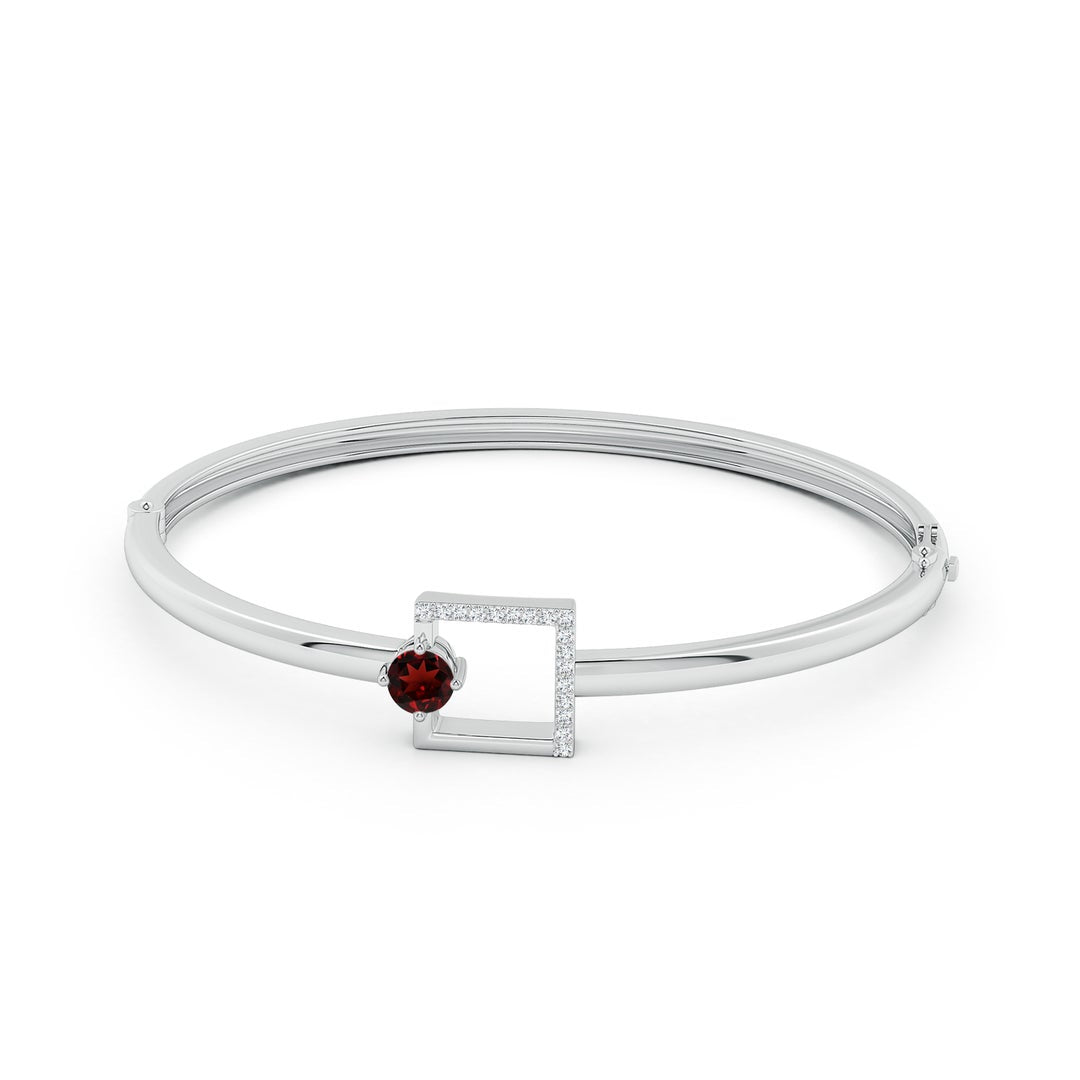 Square Frame Garnet and Moissanite Bangle Bracelet