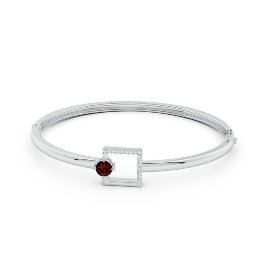 Square Frame Garnet and Moissanite Bangle Bracelet