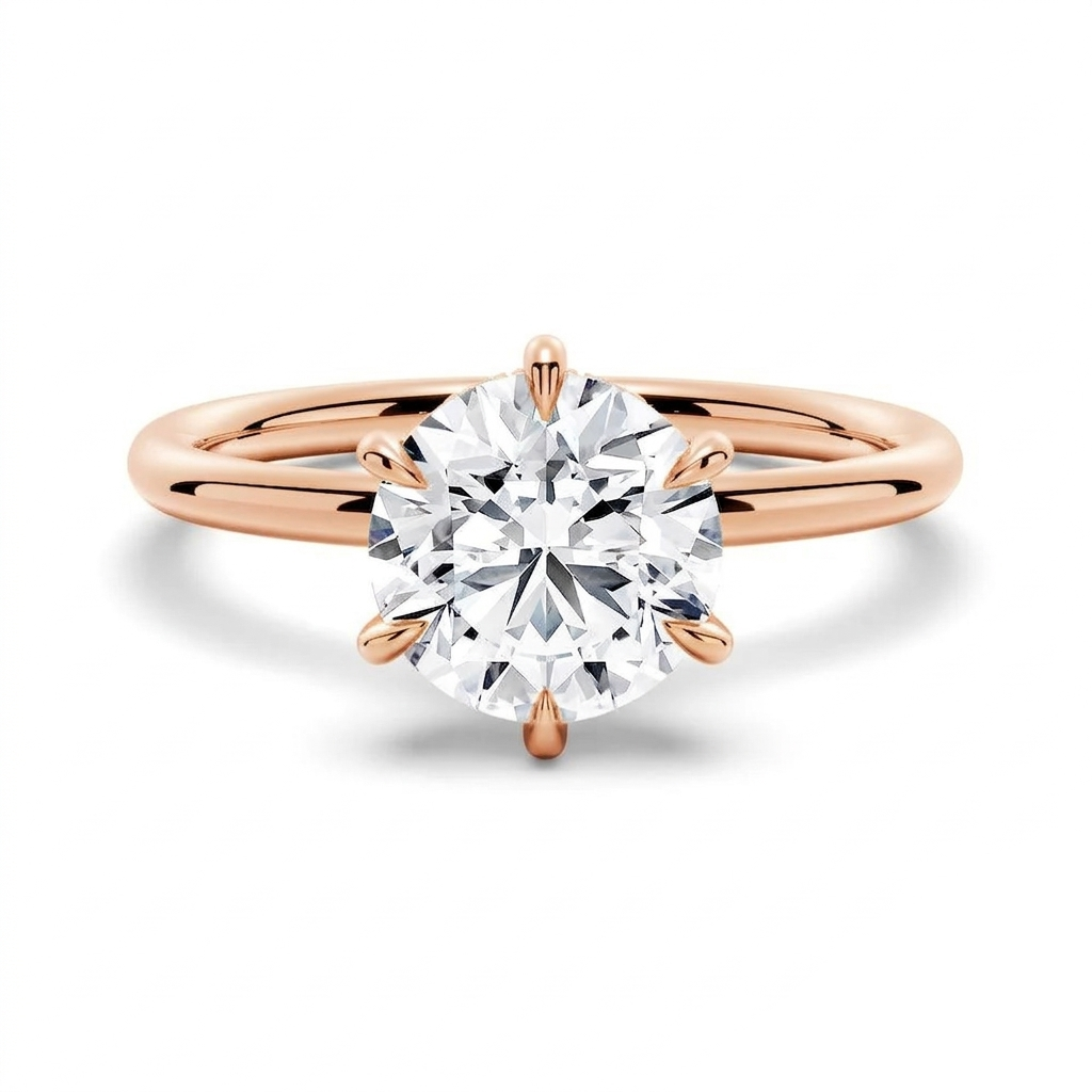 6-Prong Solitaire Round Cut with Hidden Halo Moissanite Engagement Ring