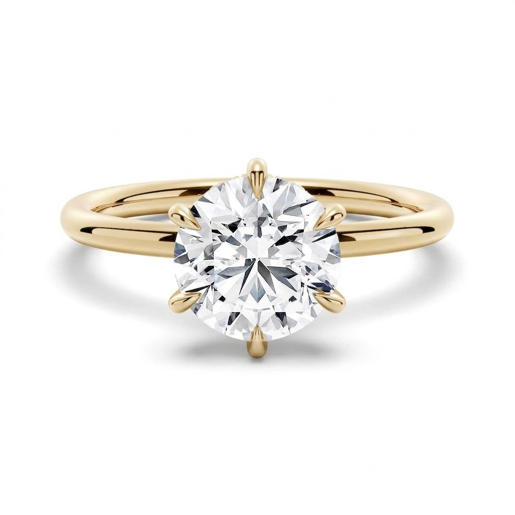 6-Prong Solitaire Round Cut with Hidden Halo Moissanite Engagement Ring