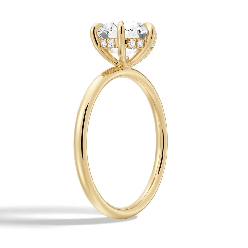 6-Prong Solitaire Round Cut with Hidden Halo Moissanite Engagement Ring
