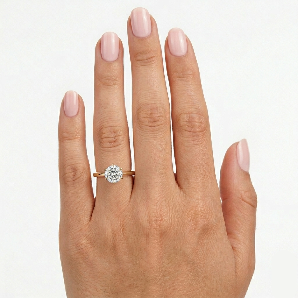 6-Prong Solitaire Round Cut with Hidden Halo Moissanite Engagement Ring