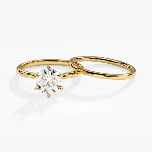 6-Prong Round Cut Solitaire Moissanite Bridal Set