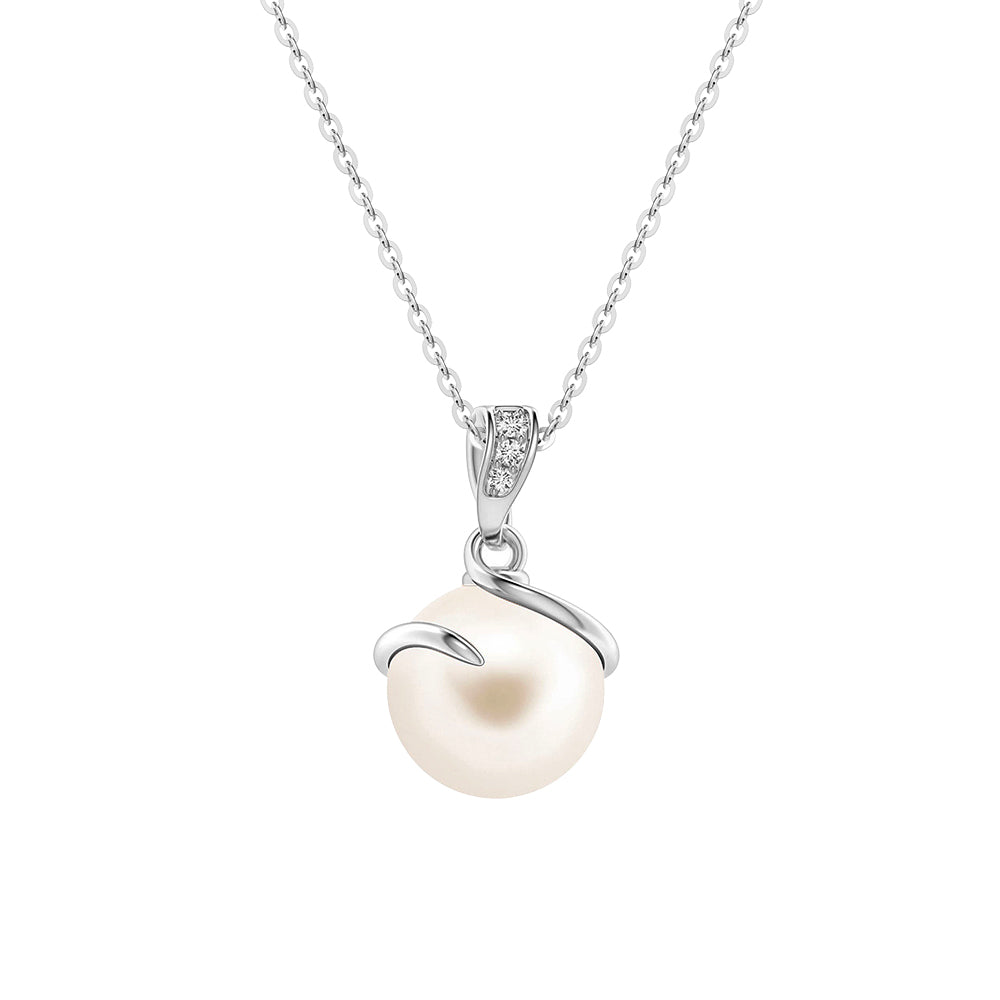 8mm Freshwater Pearl Spiral Drop Necklace with Moissanite Sparkle