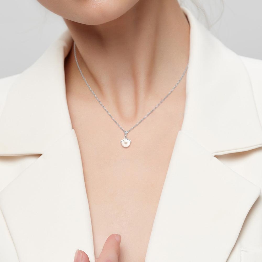8mm Freshwater Pearl Spiral Drop Necklace with Moissanite Sparkle