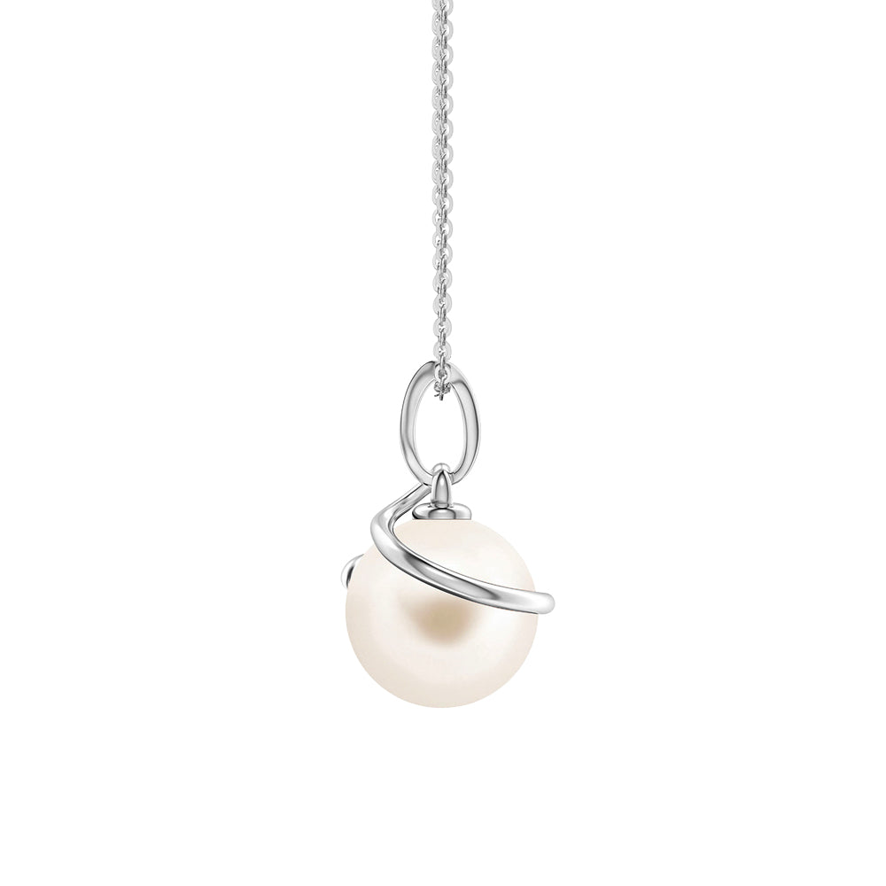 8mm Freshwater Pearl Spiral Drop Necklace with Moissanite Sparkle