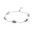 Adjustable East-West Marquise Amethyst Bezel Settings Bolo Bracelet