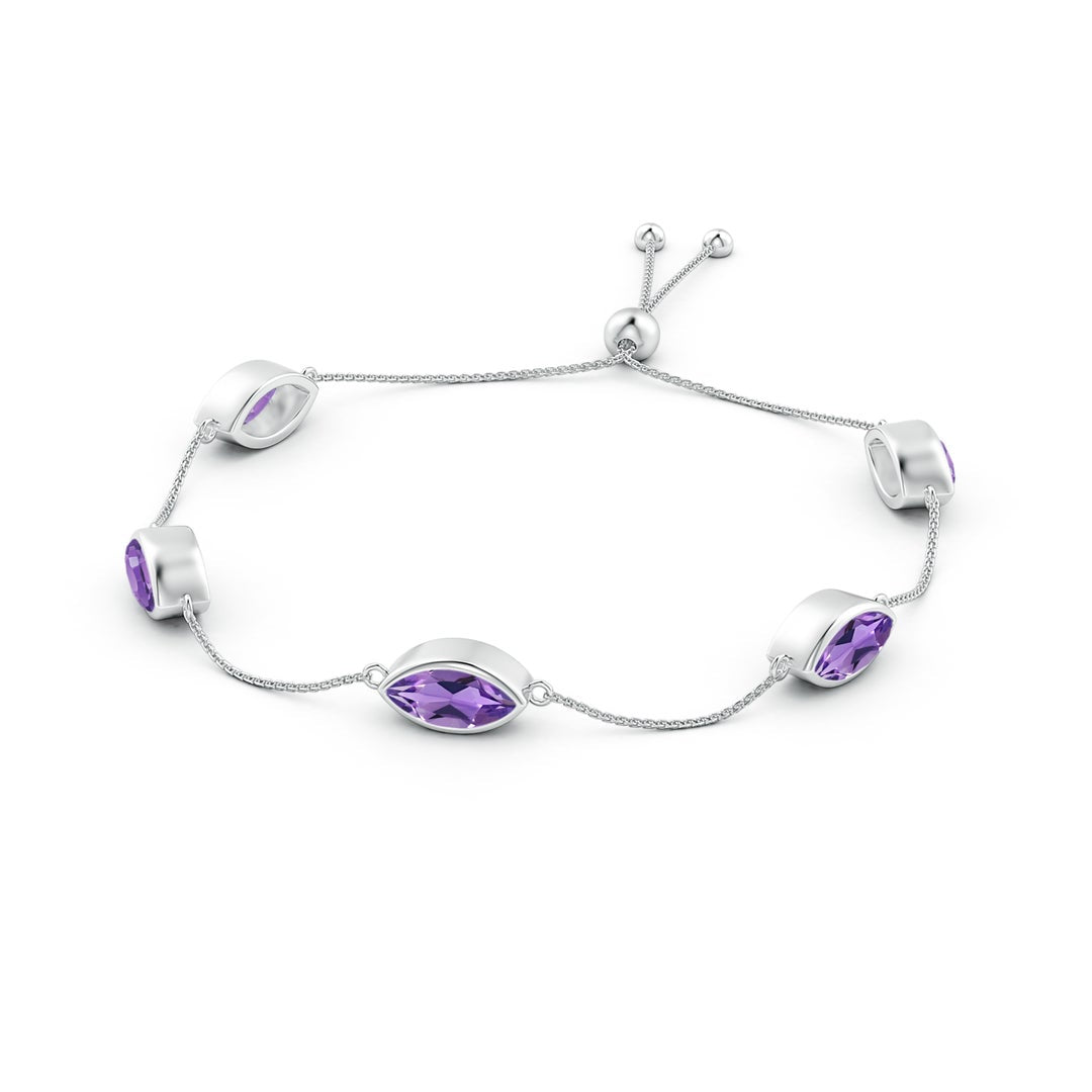 Adjustable East-West Marquise Amethyst Bezel Settings Bolo Bracelet