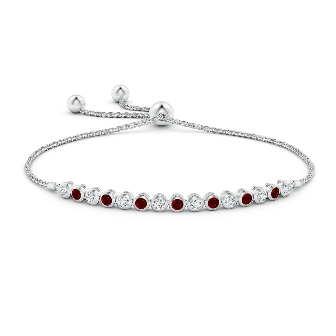 Adjustable Fit Lab Ruby and Moissanite Bezel Tennis Bolo Bracelet