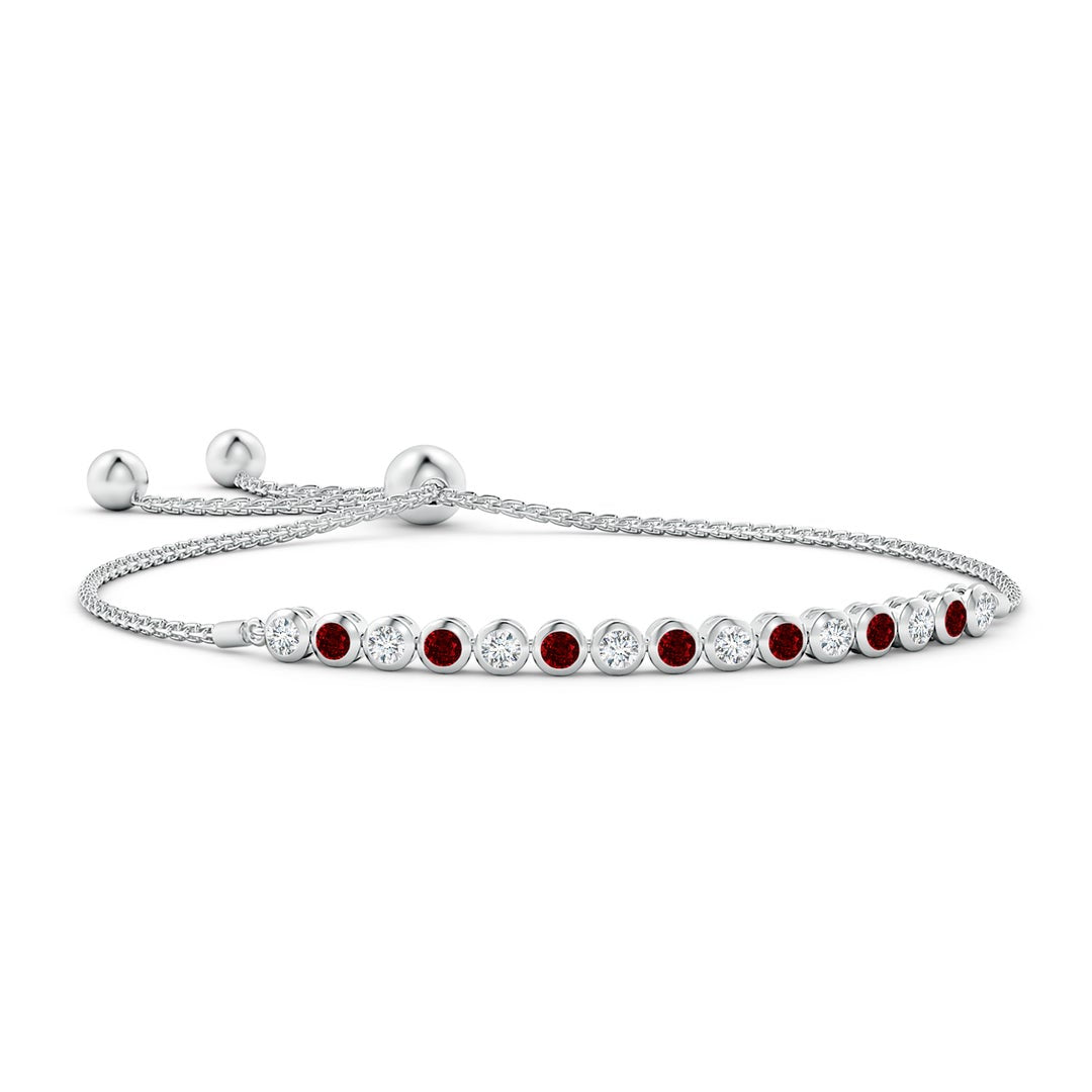 Adjustable Fit Lab Ruby and Moissanite Bezel Tennis Bolo Bracelet