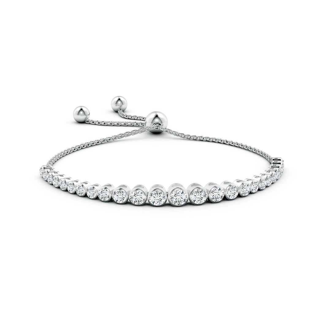 Adjustable Fit Round Bezel Moissanite Tennis Bolo Bracelet