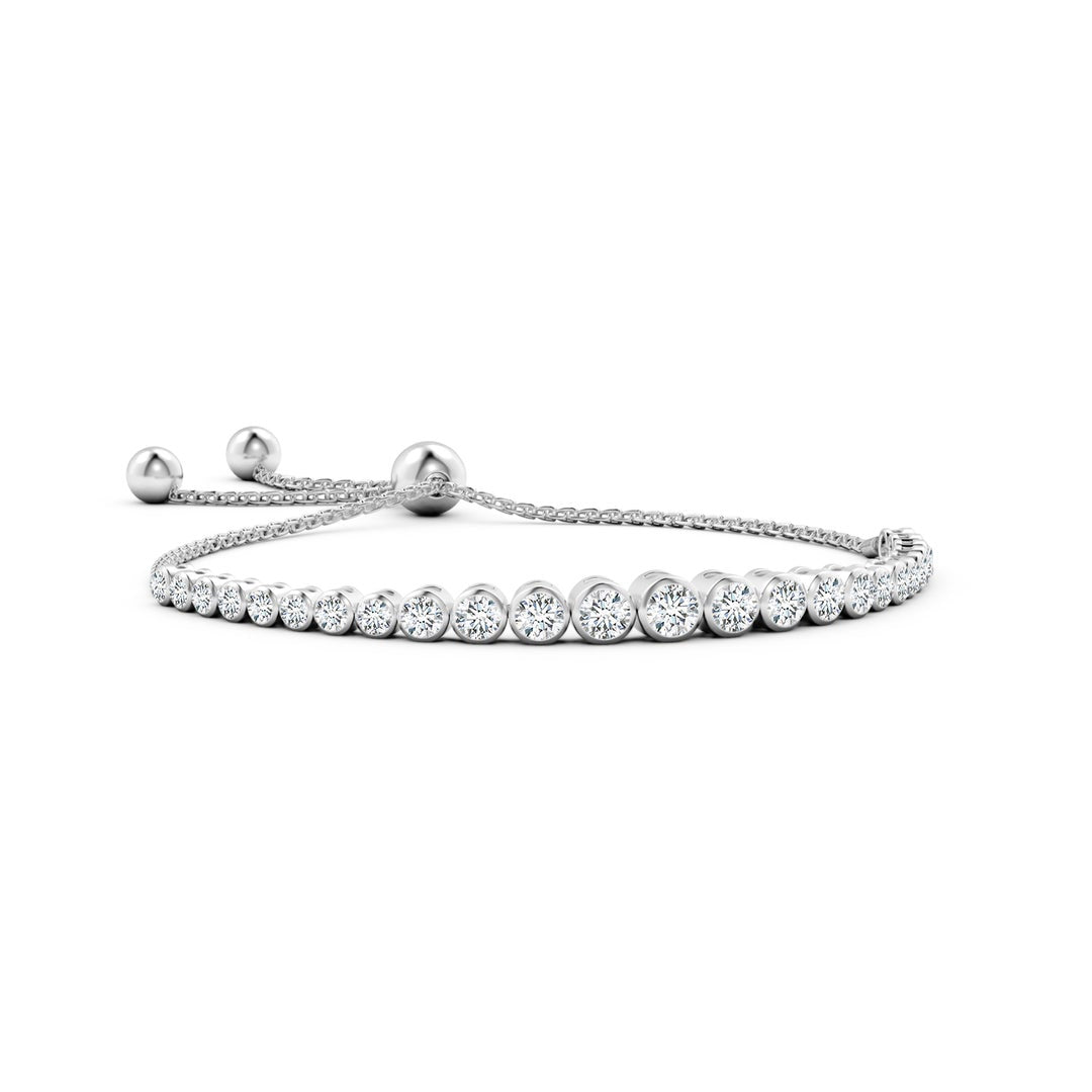 Adjustable Fit Round Bezel Moissanite Tennis Bolo Bracelet