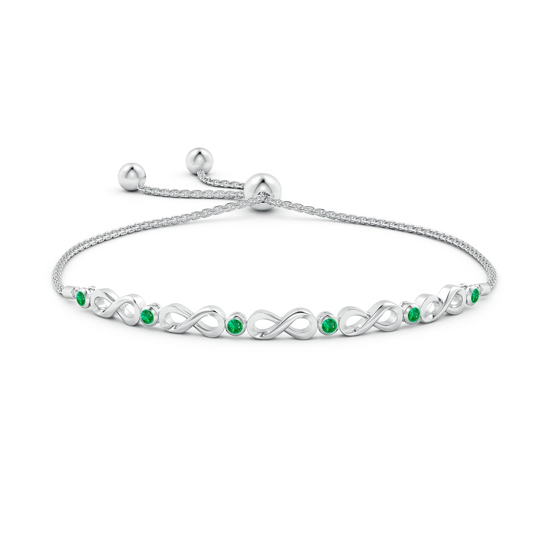 Adjustable Lab Emerald Bezel-Set Infinity Bolo Bracelet