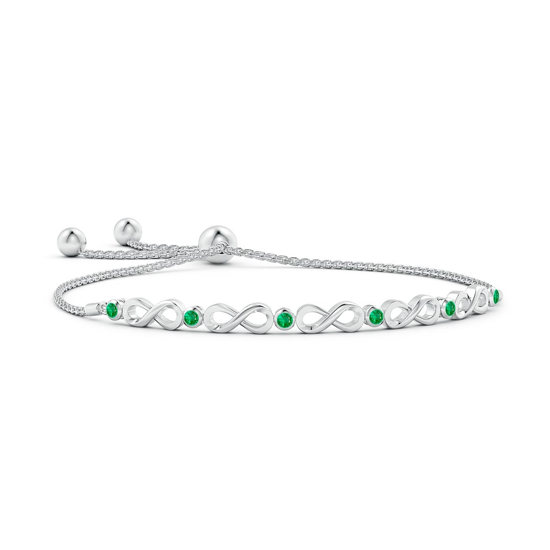 Adjustable Lab Emerald Bezel-Set Infinity Bolo Bracelet