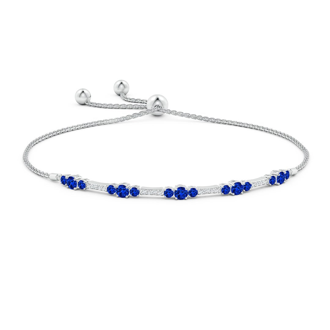 Adjustable Round Lab-created Sapphire and Moissanite Trio Tennis Bolo Bracelet