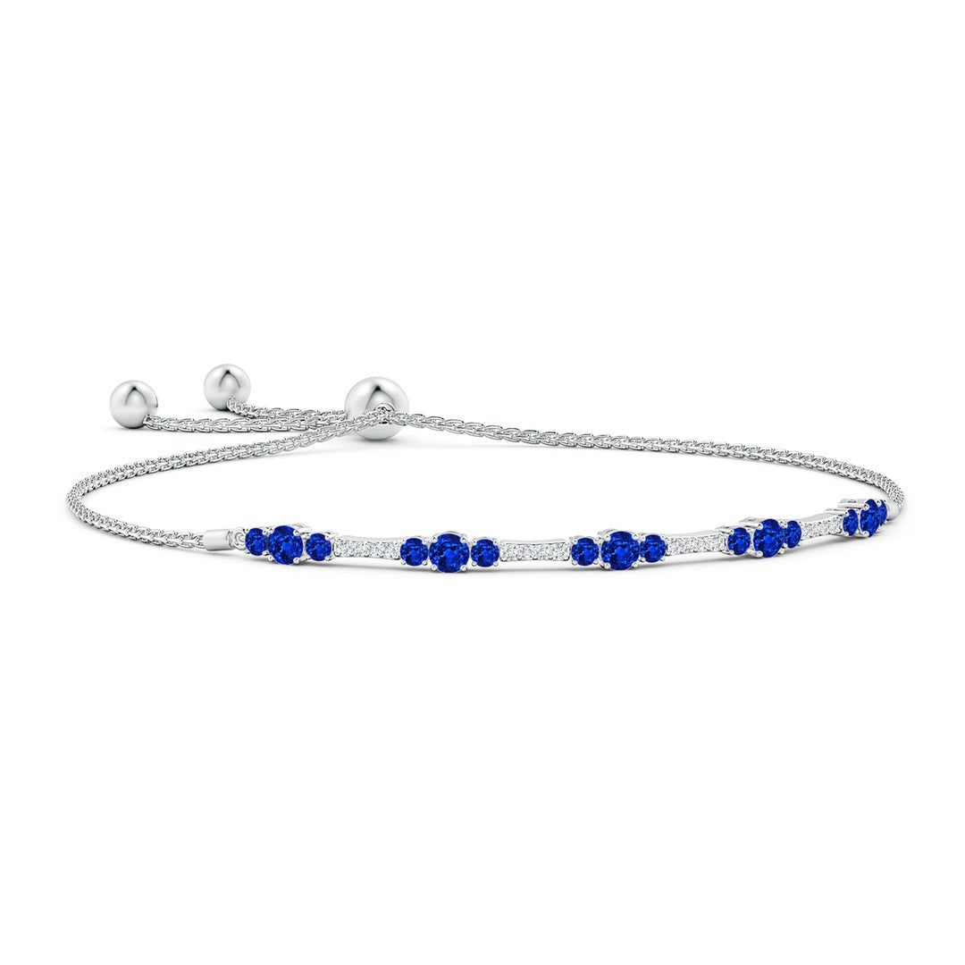 Adjustable Round Lab-created Sapphire and Moissanite Trio Tennis Bolo Bracelet