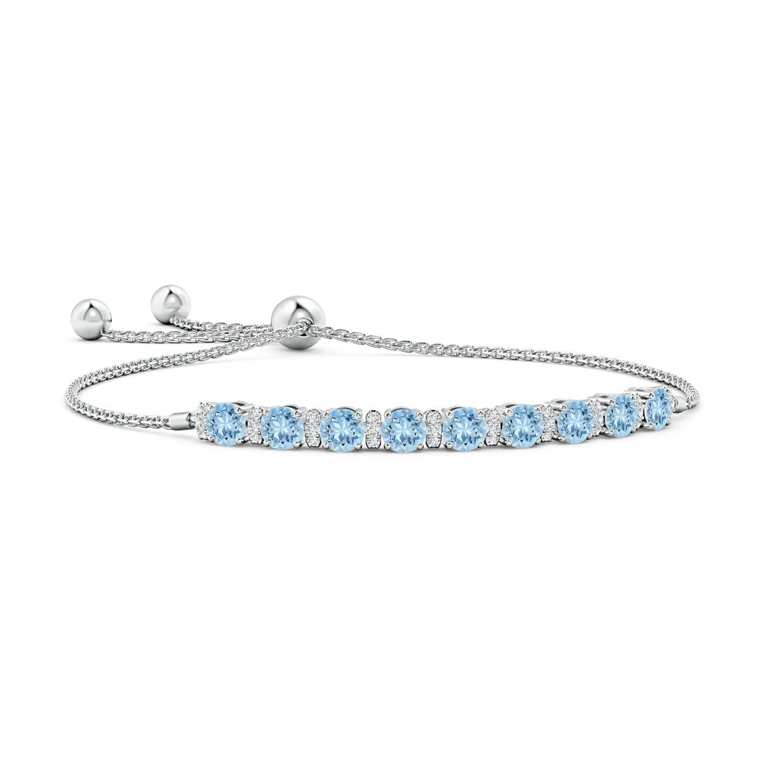 Round Aquamarine Station with Moissanite Trio Accents Tennis Bolo Bracelet
