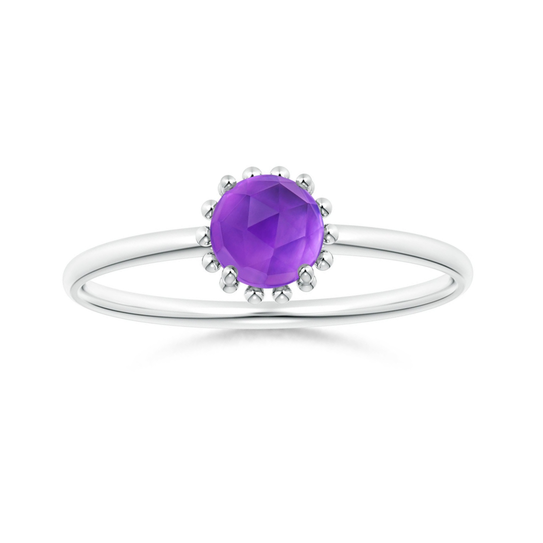 Amethyst Solitaire with Beaded Halo Promise Ring – 1.6 mm