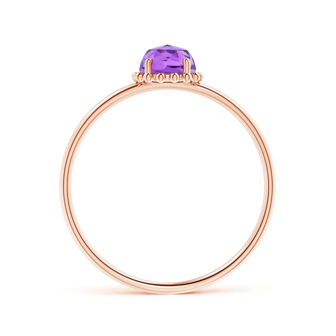 Amethyst Solitaire with Beaded Halo Promise Ring – 1.6 mm
