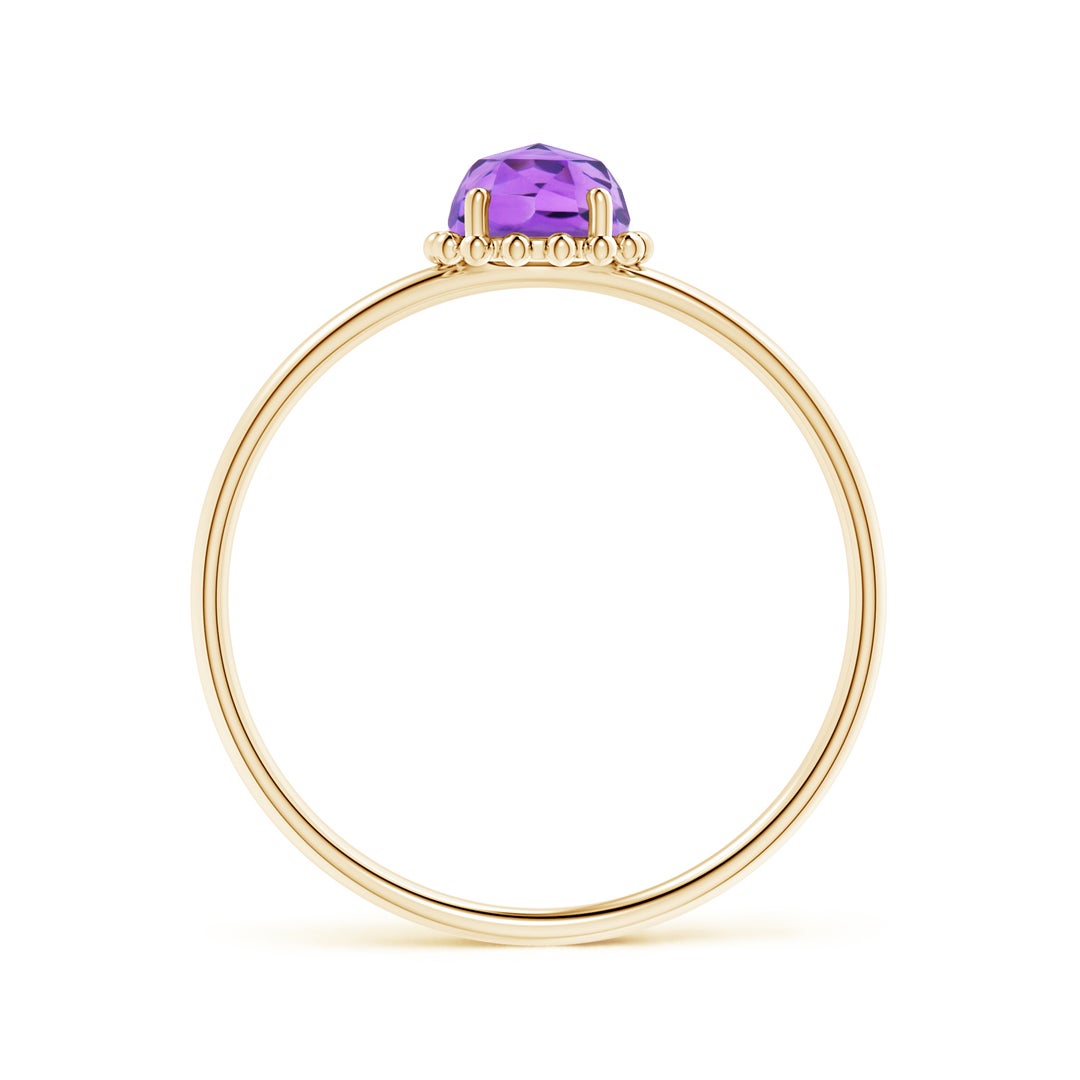 Amethyst Solitaire with Beaded Halo Promise Ring – 1.6 mm